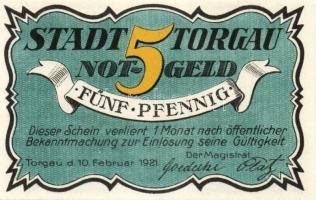 Német Birodalom/Weimari Köztársaság/ Torgau 1921. 5Pf + 10Pf + 25Pf + 50Pf 4klf db, teljes sor T:I