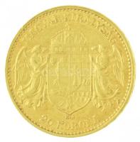 1908KB 20K Au "Ferenc József" Körmöcbánya (6,79g/0.900) T:1- / Hungary 1908KB 20 Korona Au...