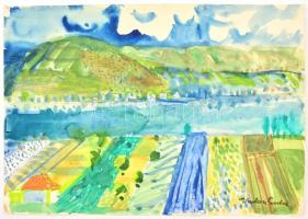 Vadász jelzéssel: Folyóparti táj. Akvarell, papír, 30,5x43 cm