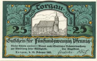 Német Birodalom/Weimari Köztársaság/ Torgau 1921. 5Pf + 10Pf + 25Pf + 50Pf 4klf db, teljes sor T:I