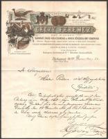 1888 Géczy Ferencz első budapesti baromfi-, tojás-, vad-, csemege- és korai zöldség aru csarnoka litho fejléces levél a kereskedő aláírásával