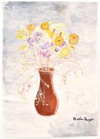 Th kis Margit jelzéssel: Virágcsendélet. Akvarell, ceruza, papír. 42x29,5 cm