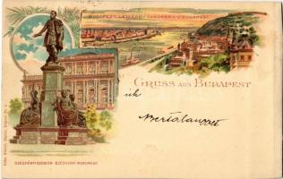 1898 Budapest, Széchenyi szobor, látkép a Citadellával. Gebr. Künzli Nr. 4. Art Nouveau, floral, litho (vágott / cut)