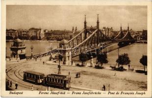 Budapest, Ferenc József híd, villamos Dietzl Pezsgő reklámmal
