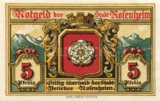 Német Birodalom/Weimari Köztársaság/ Rosenheim 1921. 5Pf + 10Pf + 25Pf(2x) + 50Pf(2x) 6klf db, teljes sor T:I