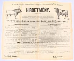 1902 Pest-Pilis-Solt-Kiskun vármegye gazdasági egyesületének hirdetménye szarvasmarha tenyésztési jutalomdíjazásról 45x36 cm.