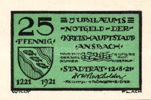 Német Birodalom/Weimari Köztársaság/ Ansbach 1921. 25Pf(7x) + 75Pf(7x) összesen 14klf db, teljes sor T:I