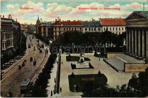 1913 Budapest VIII. Múzeum körút és Nemzeti Múzeum, villamosok