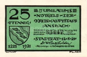 Német Birodalom/Weimari Köztársaság/ Ansbach 1921. 25Pf(7x) + 75Pf(7x) összesen 14klf db, teljes sor...