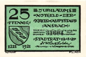 Német Birodalom/Weimari Köztársaság/ Ansbach 1921. 25Pf(7x) + 75Pf(7x) összesen 14klf db, teljes sor...