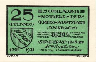 Német Birodalom/Weimari Köztársaság/ Ansbach 1921. 25Pf(7x) + 75Pf(7x) összesen 14klf db, teljes sor...