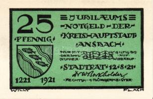 Német Birodalom/Weimari Köztársaság/ Ansbach 1921. 25Pf(7x) + 75Pf(7x) összesen 14klf db, teljes sor...