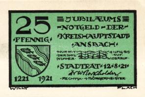 Német Birodalom/Weimari Köztársaság/ Ansbach 1921. 25Pf(7x) + 75Pf(7x) összesen 14klf db, teljes sor...