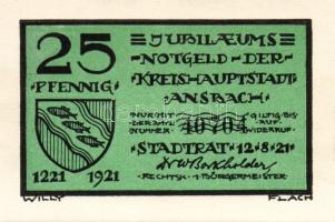 Német Birodalom/Weimari Köztársaság/ Ansbach 1921. 25Pf(7x) + 75Pf(7x) összesen 14klf db, teljes sor...