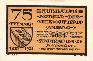Német Birodalom/Weimari Köztársaság/ Ansbach 1921. 25Pf(7x) + 75Pf(7x) összesen 14klf db, teljes sor...