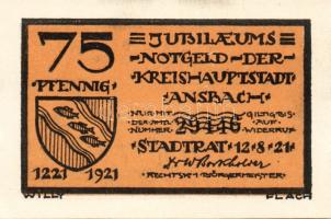 Német Birodalom/Weimari Köztársaság/ Ansbach 1921. 25Pf(7x) + 75Pf(7x) összesen 14klf db, teljes sor...