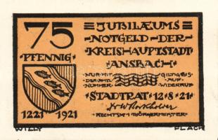 Német Birodalom/Weimari Köztársaság/ Ansbach 1921. 25Pf(7x) + 75Pf(7x) összesen 14klf db, teljes sor...
