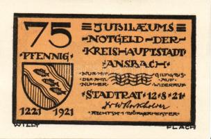 Német Birodalom/Weimari Köztársaság/ Ansbach 1921. 25Pf(7x) + 75Pf(7x) összesen 14klf db, teljes sor...