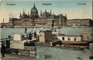 1914 Budapest V. Országház, Lánchí ingahajó, kikötő Császárfürdői jeggyel