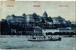 1910 Budapest I. Királyi vár, ingahajó Hunyadi János reklámmal (EK)