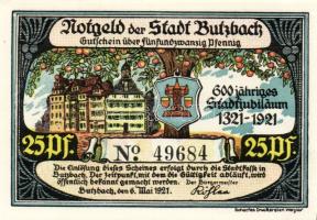 Német Birodalom/Weimari Köztársaság/ Butzbach 1921. 25Pf + 50Pf(7x) összesen 8klf db, teljes sor T:I