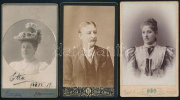 cca 1900-1910 Műtermi portrék, 3 db keményhátú fotó erdélyi műtermekből, 10,5×6,5 cm