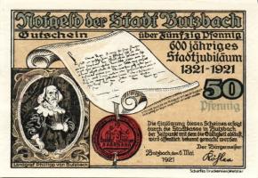 Német Birodalom/Weimari Köztársaság/ Butzbach 1921. 25Pf + 50Pf(7x) összesen 8klf db, teljes sor T:I