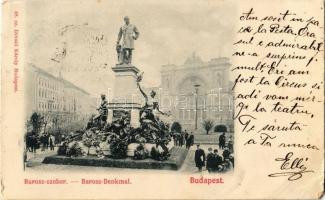 1899 Budapest VII. Keleti pályaudvar, megkoszorúzott Baros szobor. Divald Károly 48.  (EK)