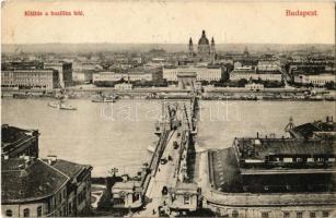 1908 Budapest, Lánchíd, kilátás a Bazilika felé. Divald Károly 18-1908.