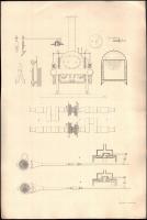 cca 1890 2 db mozdonyt ábrázoló nagy méretű tervrajz nyoma. Lud. Förster. 30x40 cm