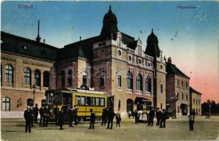 1915 Szeged, pályaudvar, vasútállomás, villamos