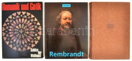 3 db német nyelvű művészettel kapcsolatos könyv. Holland festészet, Rembrandt, Romantika, Gótika.