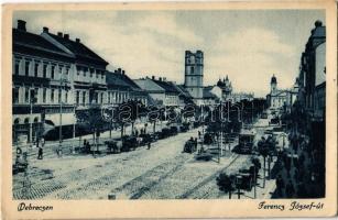 1929 Debrecen, Ferenc József út, villamos, Neumann M. üzlete