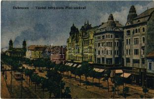 Debrecen, Városi bérpalota, Piac utca, villamos