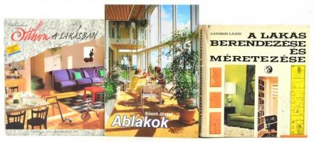 3 db lakberendezéssel, építészettel kapcsolatos könyv: Ablakok, A lakás berendezése és méretezése, Otthon a lakásban.