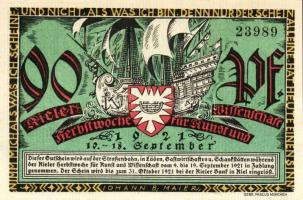 Német Birodalom/Weimari Köztársaság/ Kiel 1921. 70Pf(2x) + 80Pf(2x) + 90Pf(2x) 6klf db, teljes sor T...