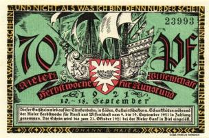 Német Birodalom/Weimari Köztársaság/ Kiel 1921. 70Pf(2x) + 80Pf(2x) + 90Pf(2x) 6klf db, teljes sor T...
