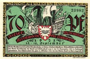 Német Birodalom/Weimari Köztársaság/ Kiel 1921. 70Pf(2x) + 80Pf(2x) + 90Pf(2x) 6klf db, teljes sor T...