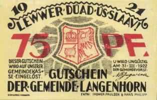 Német Birodalom/Weimari Köztársaság/ Langenhorn 1921. 50Pf + 75Pf + 1M 3klf db, teljes sor T:I