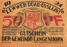 Német Birodalom/Weimari Köztársaság/ Langenhorn 1921. 50Pf + 75Pf + 1M 3klf db, teljes sor T:I