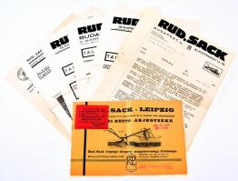 cca 1930 M. Rüdiger Sack Leipzig mezőgazdasági gépek árjegyzéke és kapcsolódó reklám nyomtatványok 8 db