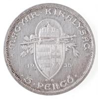 1938. 5P Ag "Szent István" T:1-,2 kis patina 
Adamo P8.1