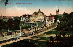 1916 Temesvár, Timisoara; Hungária fürdő, liget út, villamos / spa, street, tram