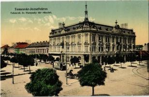 1915 Temesvár, Timisoara; Józsefváros, Takarék, Hunyady tér, villamos / Iosefin, savings bank, square, tram (EK)