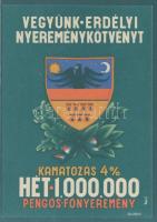 1940-es évek eleje "VEGYÜNK ERDÉLYI NYEREMÉNYKÖTVÉNYT" dekoratív, propaganda szórólap