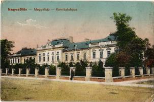 1918 Nagyszőlős, Nagyszőllős, Vynohradiv (Vinohragyiv), Sevljus, Sevlus; megyeház. Vasúti Levelezőlapárusítás 6445. / Komitatshaus / county hall (EK)