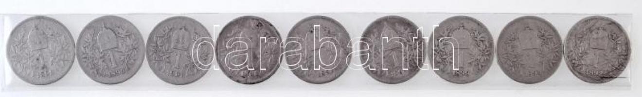 Ausztria 1893-1901. 1K Ag "Ferenc József" (9db, 4xklf) T:2-,3 karcolás Austria 1893-1901. ...