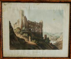 cca 1860 Turnberg és Johannesberg várát ábrázoló 2 db színezett metszet keretben (az egyik üveg nélkül) 37x30cm