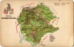 Belovár-Kőrös vármegye térképe. Kiadja Károlyi Gy. / Zupanija Belovarsko-Krizevacka / Map of Bjelovar-Krizevci county (EM)