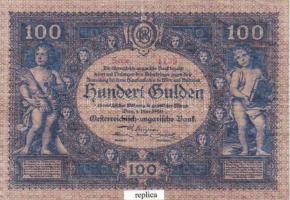 1880. 100Ft + 1890. 1000Ft + 1894. 50Ft + 1923. 1000.000K 80P fny-sal bankjegyek replikátjai